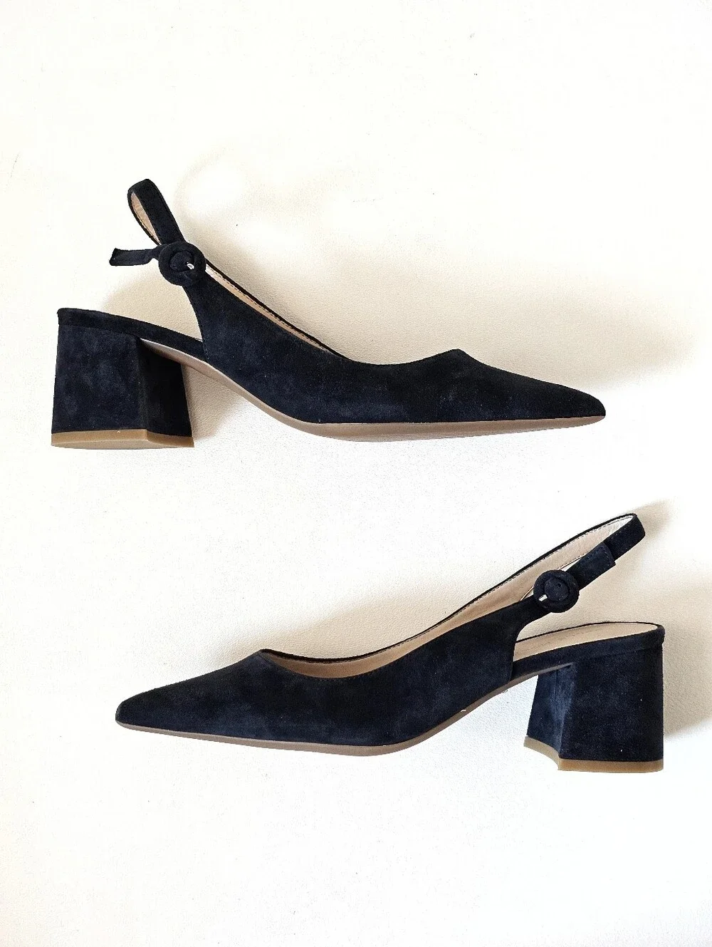 Pelle Moda Lake Navy Suede Slingback Block Heel Pointed Toe Pumps Women's 10M